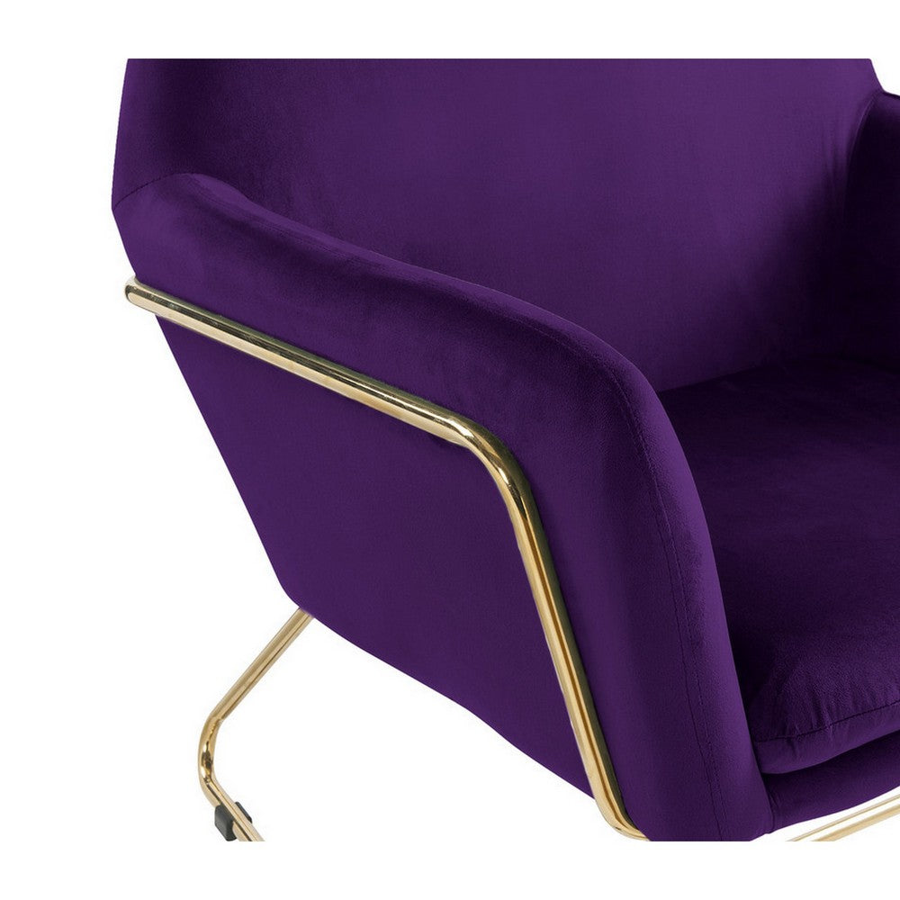 Benjara Zoey 30 Inch Modern Accent Chair with Gold Metal Frame And Purple Velvet