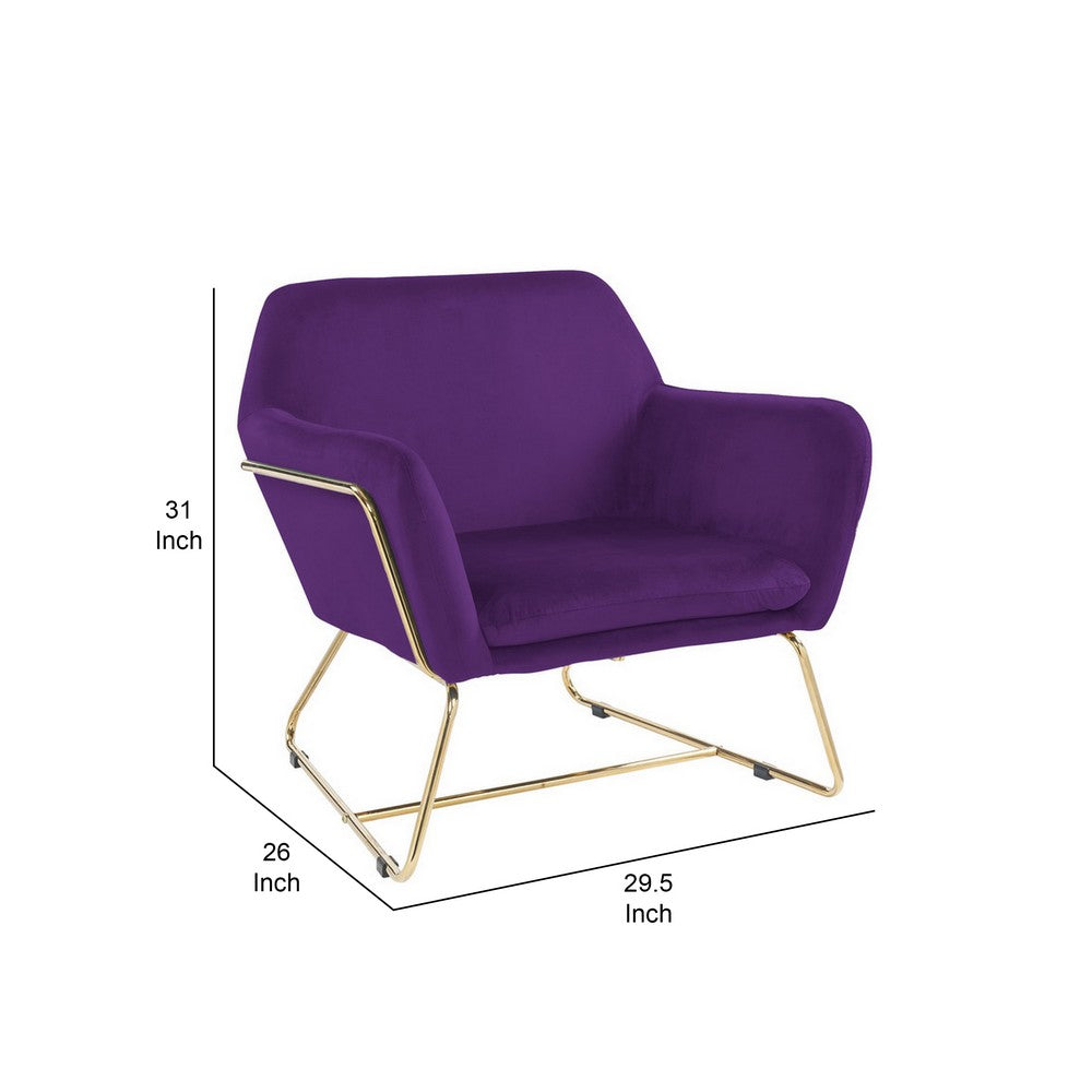 Benjara Zoey 30 Inch Modern Accent Chair with Gold Metal Frame And Purple Velvet