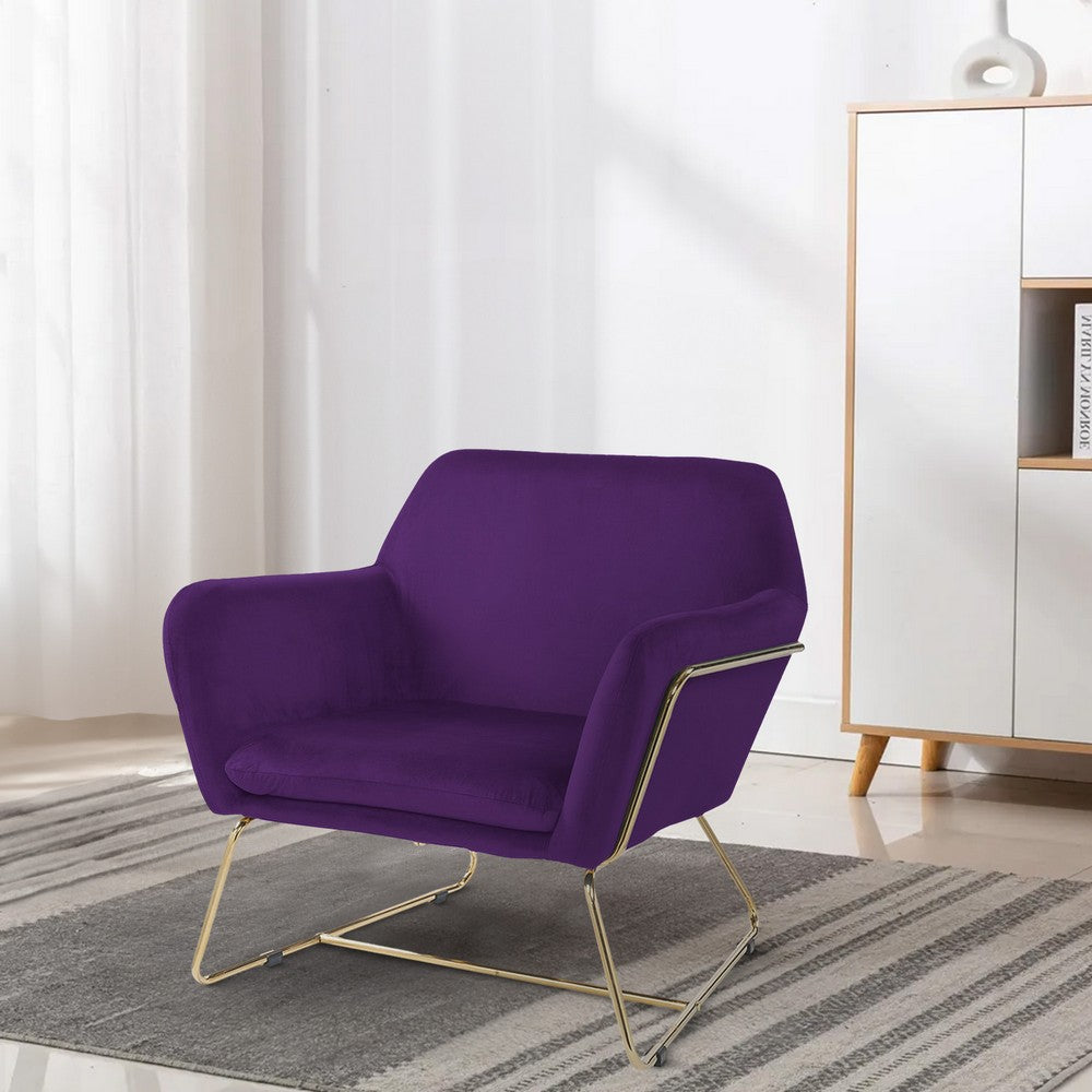 Benjara Zoey 30 Inch Modern Accent Chair with Gold Metal Frame And Purple Velvet