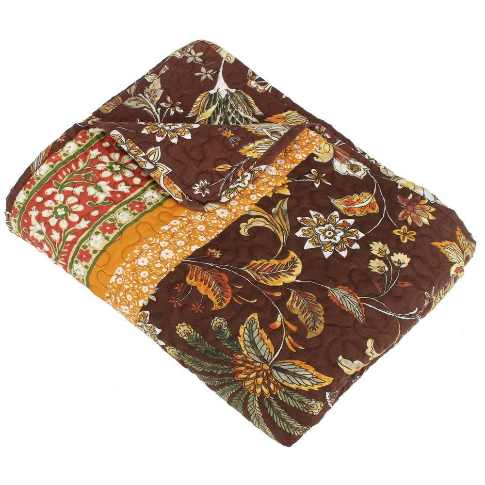 Benjara Athens 60 Inch Throw Blanket, Chocolate Brown Polyester, Jacobean Print