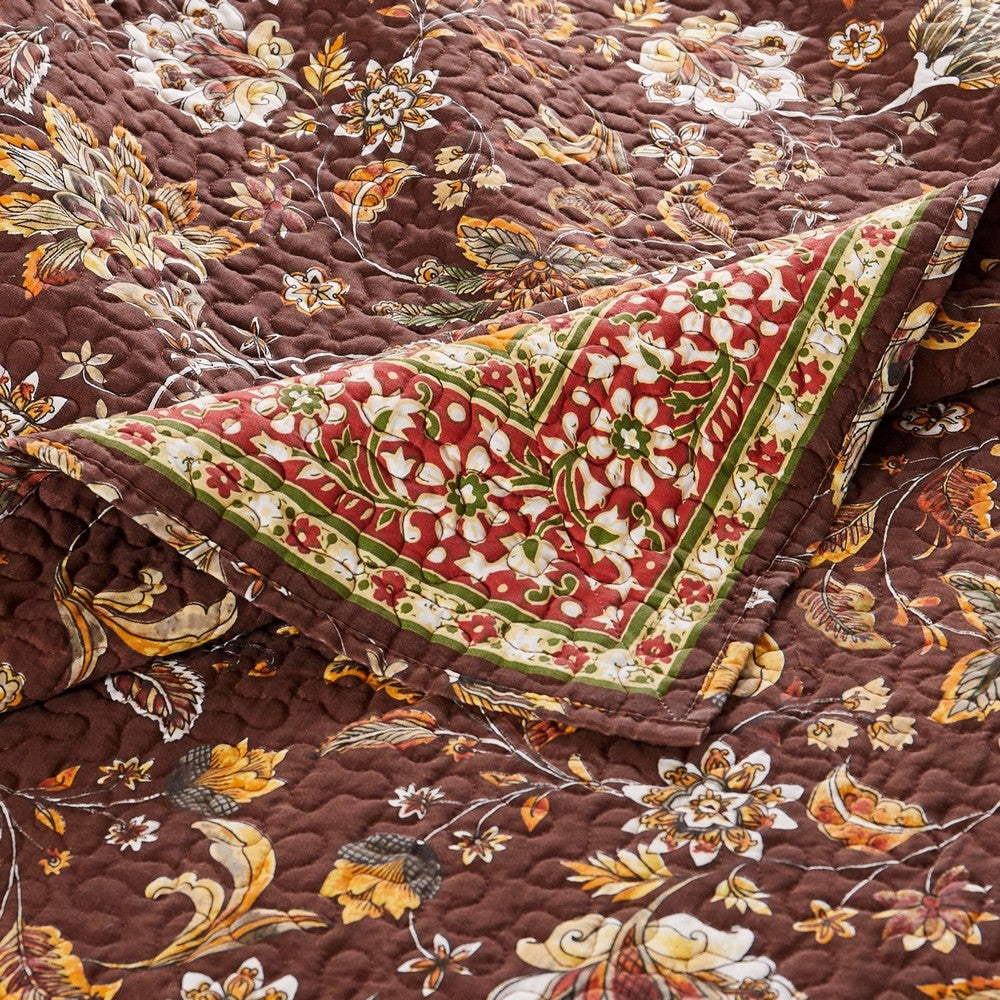 Benjara Athens 60 Inch Throw Blanket, Chocolate Brown Polyester, Jacobean Print