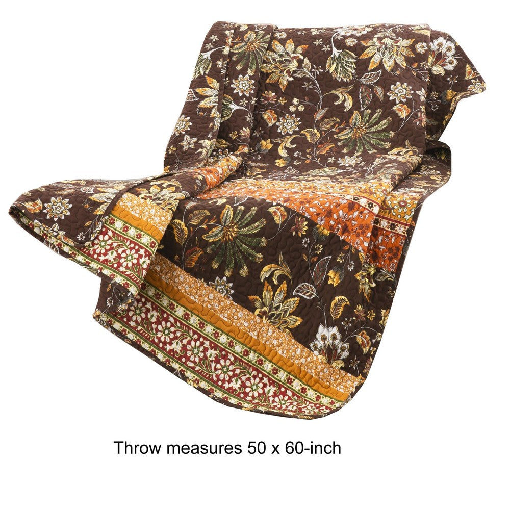 Benjara Athens 60 Inch Throw Blanket, Chocolate Brown Polyester, Jacobean Print