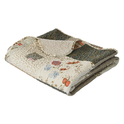 Benjara 50 x 60 Cotton Quilted Throw Blanket with Fill, Wild Flowers, Multicolor
