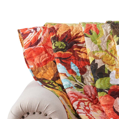 Benjara Dahl 50 x 60 Quilted Floral Throw Blanket with Polyester Fill, Multicolor