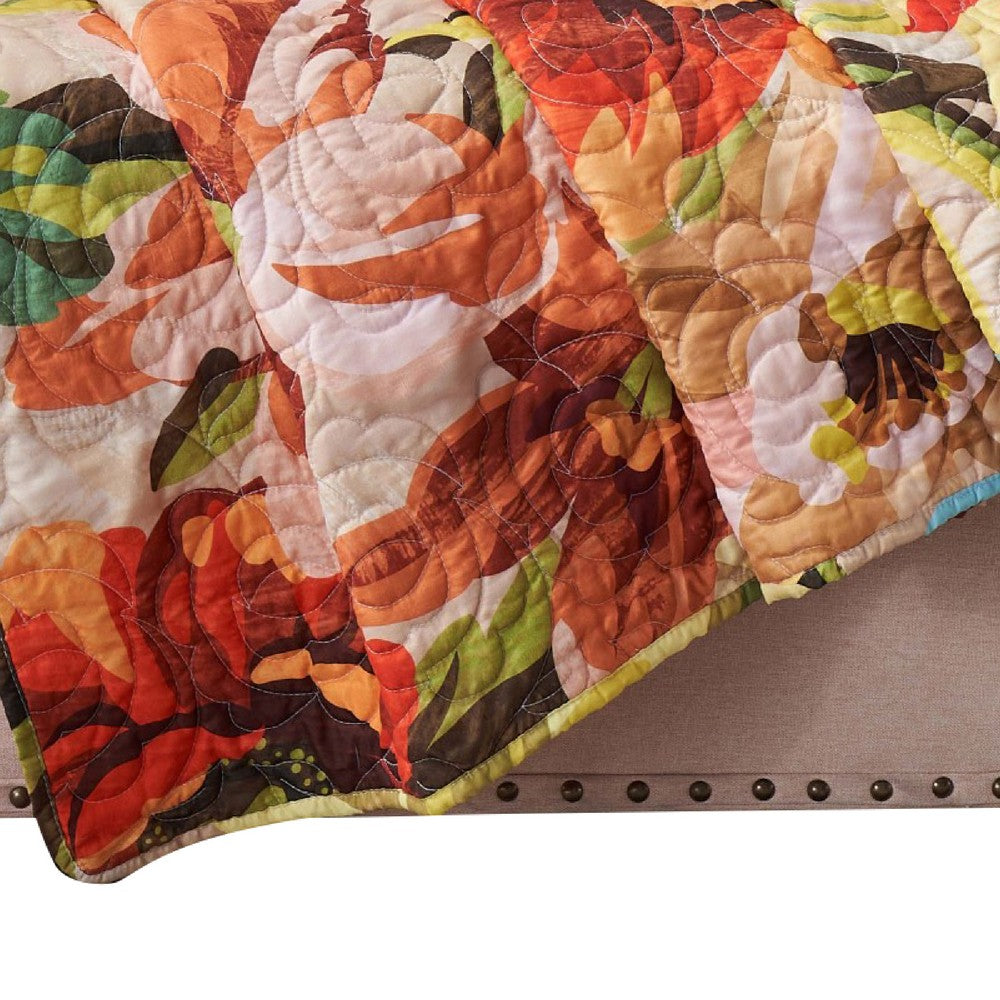 Benjara Dahl 50 x 60 Quilted Floral Throw Blanket with Polyester Fill, Multicolor