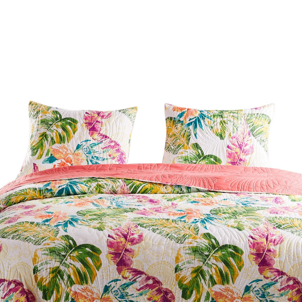 Benjara Porto 20 x 36 King Size Pillow Sham, Tropical Palm Leaves, Green And Blue