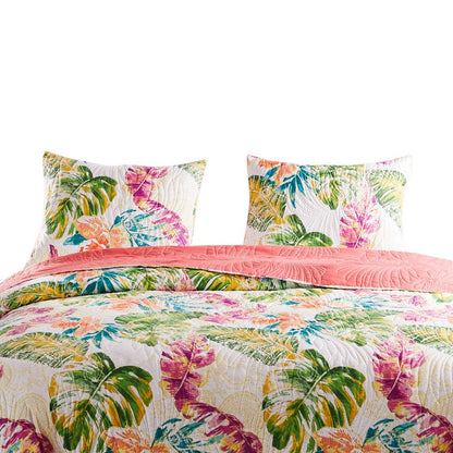 Benjara Porto 20 x 36 King Size Pillow Sham, Tropical Palm Leaves, Green And Blue