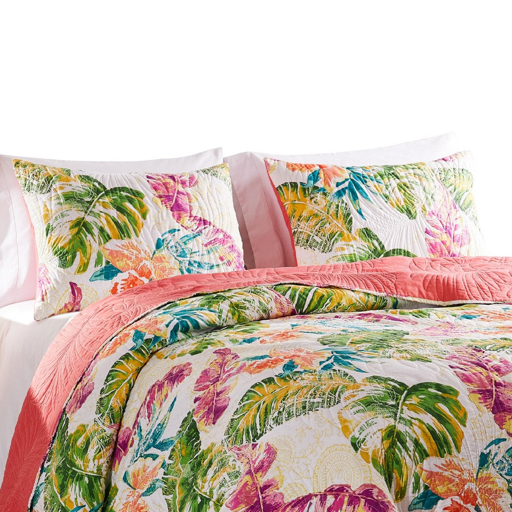 Benjara Porto 20 x 36 King Size Pillow Sham, Tropical Palm Leaves, Green And Blue