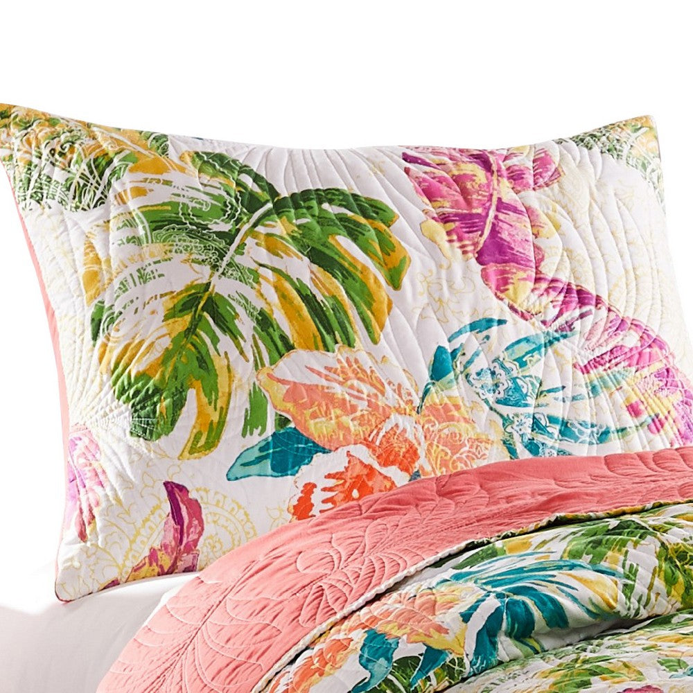 Benjara Porto 20 x 36 King Size Pillow Sham, Tropical Palm Leaves, Green And Blue