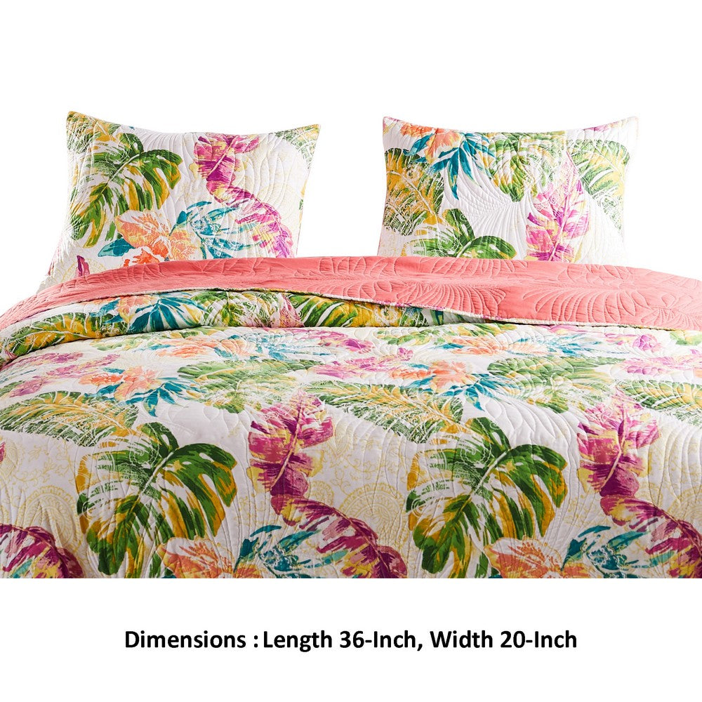 Benjara Porto 20 x 36 King Size Pillow Sham, Tropical Palm Leaves, Green And Blue