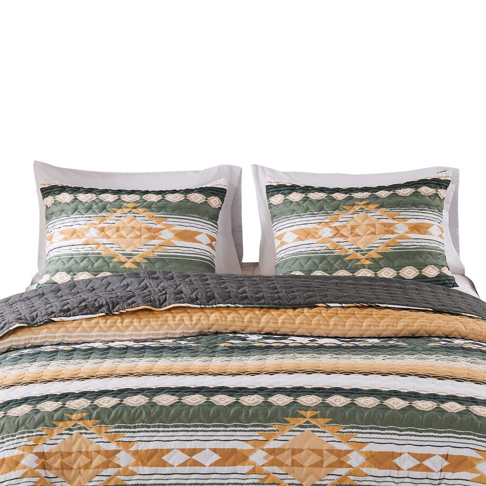 Benjara Jashua 20 x 36 King Size Pillow Sham, Southwest Yellow Stripes, Zipper