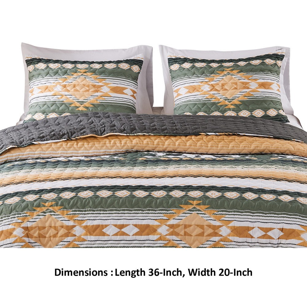 Benjara Jashua 20 x 36 King Size Pillow Sham, Southwest Yellow Stripes, Zipper