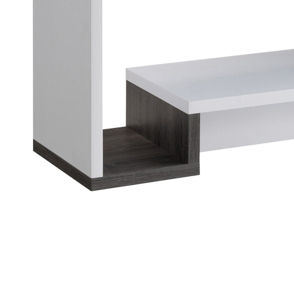 Benjara 36 Inch Modern Console Table, Multilevel Wood Shelves, Gray And White