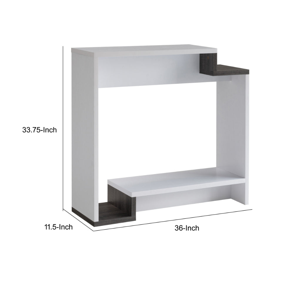 Benjara 36 Inch Modern Console Table, Multilevel Wood Shelves, Gray And White