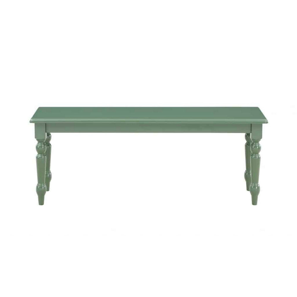 Benjara Irvin 48 Inch Modern Wood Dining Bench with Turned Legs, Equestrian Green
