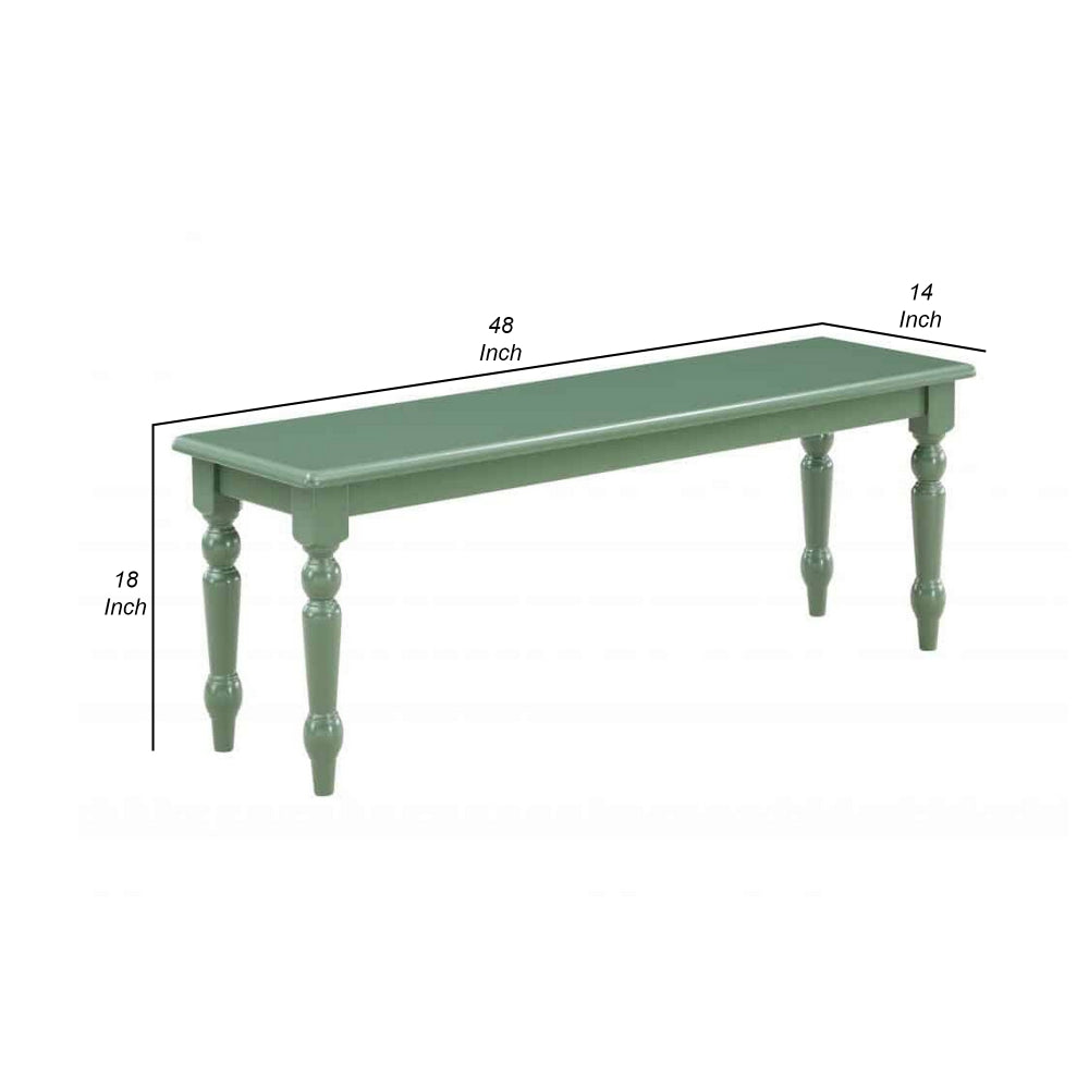 Benjara Irvin 48 Inch Modern Wood Dining Bench with Turned Legs, Equestrian Green