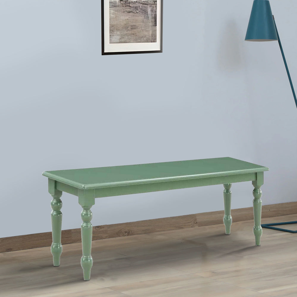 Benjara Irvin 48 Inch Modern Wood Dining Bench with Turned Legs, Equestrian Green