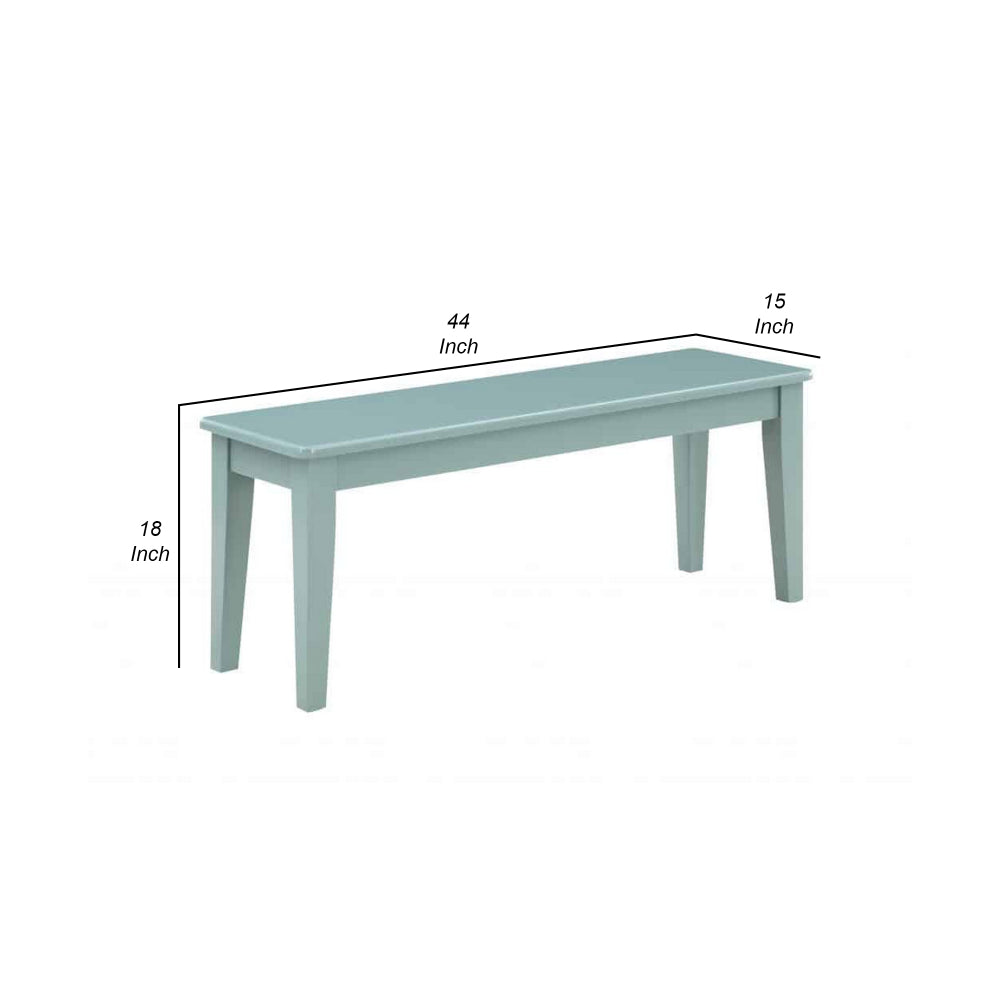 Benjara Bray 44 Inch Modern Rectangular Dining Bench, Tapered Legs, Teal Blue