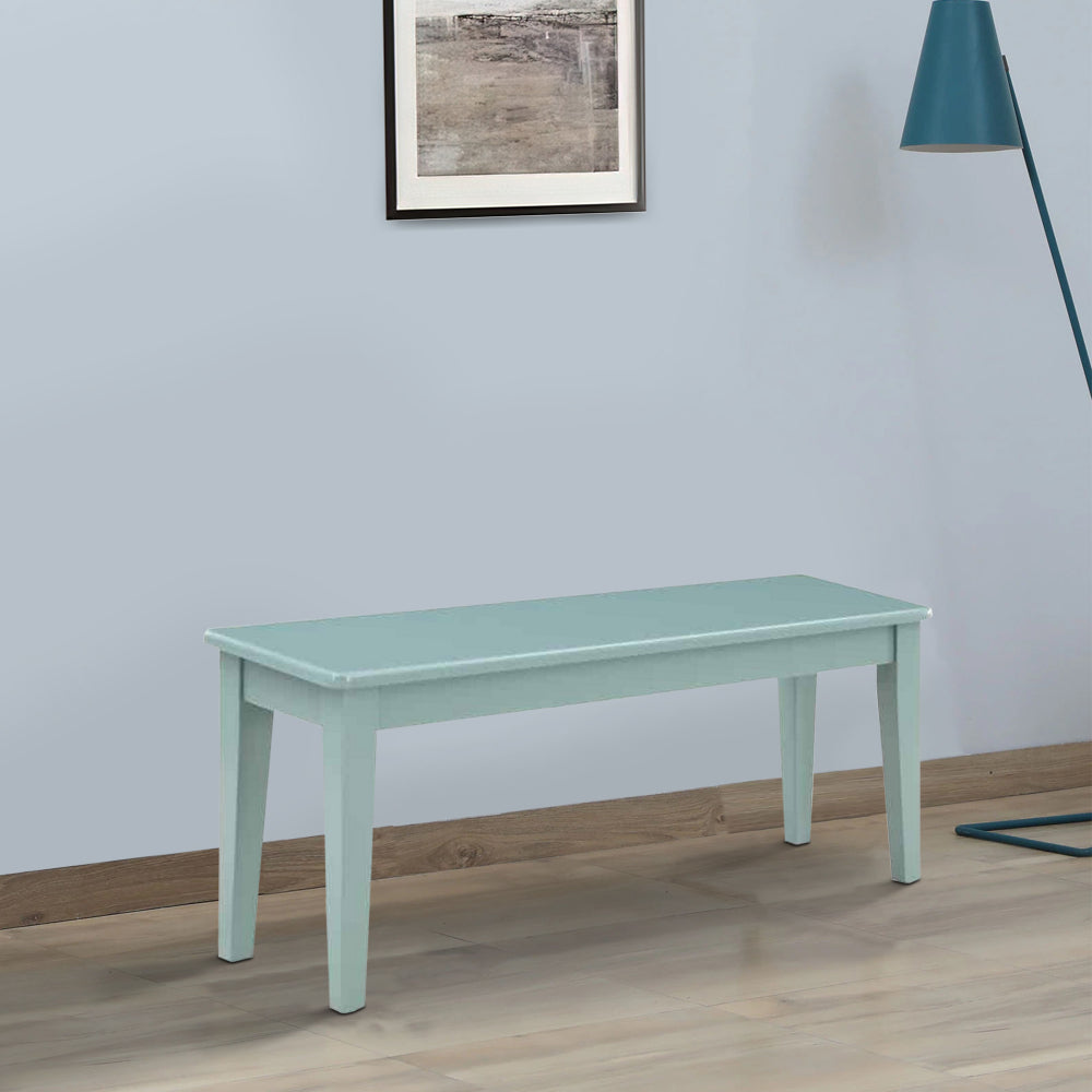 Benjara Bray 44 Inch Modern Rectangular Dining Bench, Tapered Legs, Teal Blue