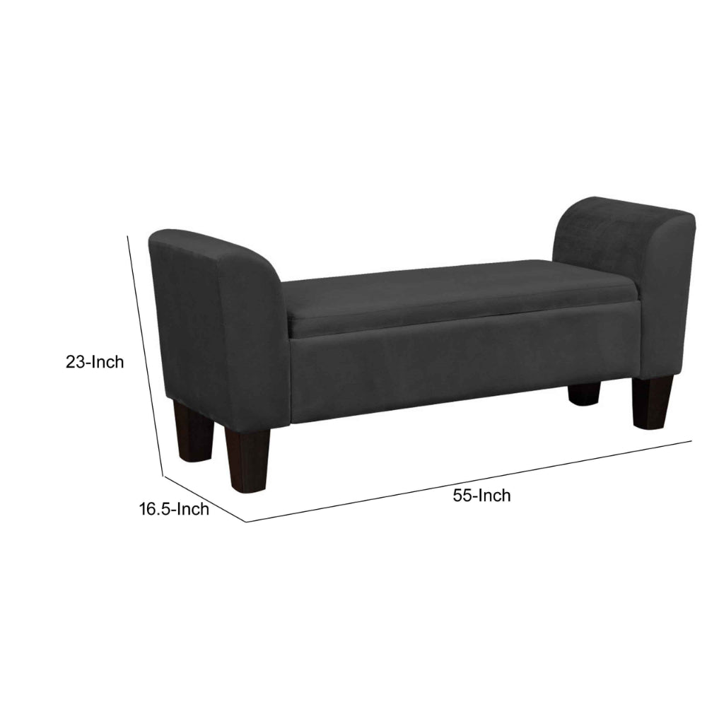 Benjara 55 Inch Accent Storage Bench with Performance Velvet Upholstery, Black