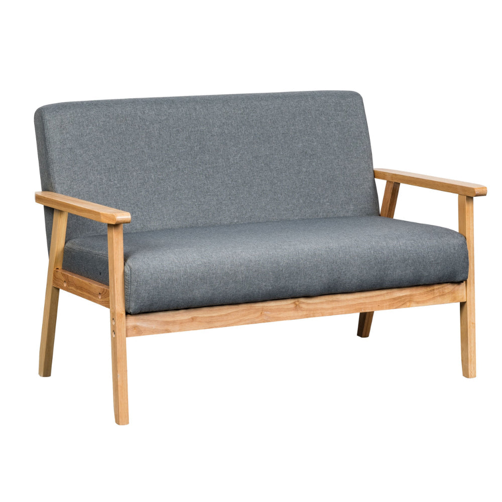 Benjara Gala 45 Inch Modern Loveseat Bench, Gray Fabric, Natural Brown Wood Frame