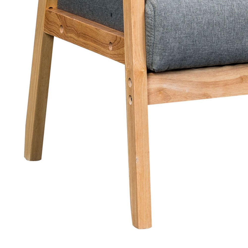 Benjara Gala 45 Inch Modern Loveseat Bench, Gray Fabric, Natural Brown Wood Frame