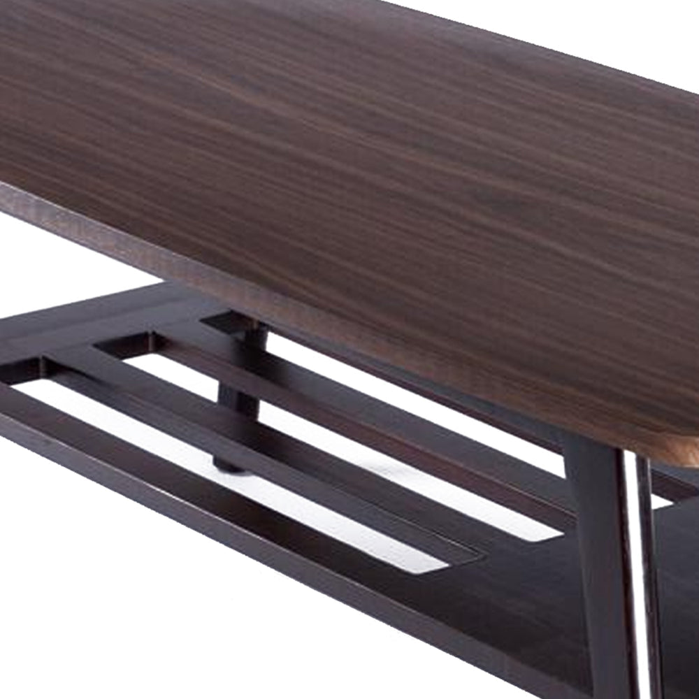 Benjara Gala 47 Inch Modern Wood Coffee Table with Bottom Shelf, Espresso Brown