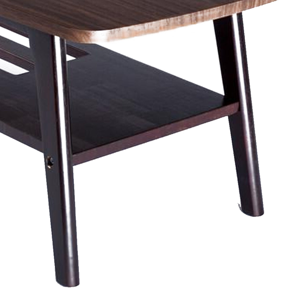 Benjara Gala 47 Inch Modern Wood Coffee Table with Bottom Shelf, Espresso Brown