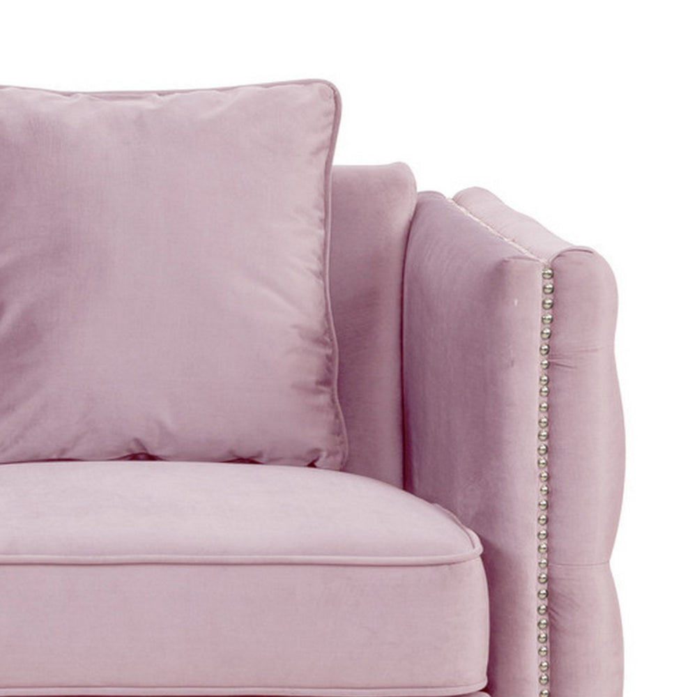 Benjara Zion 53 Inch Modern Loveseat, Button Tufted Pink Velvet with Nailhead Trim