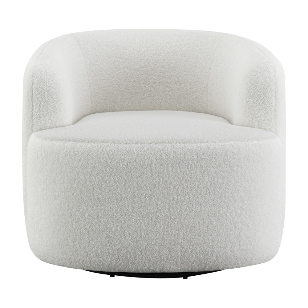 Benjara 35 Inch Modern Swivel Accent Chair, Padded Seat, Round Barrel Back, White