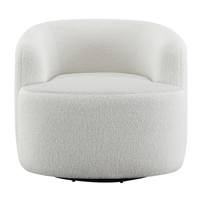 Benjara 35 Inch Modern Swivel Accent Chair, Padded Seat, Round Barrel Back, White
