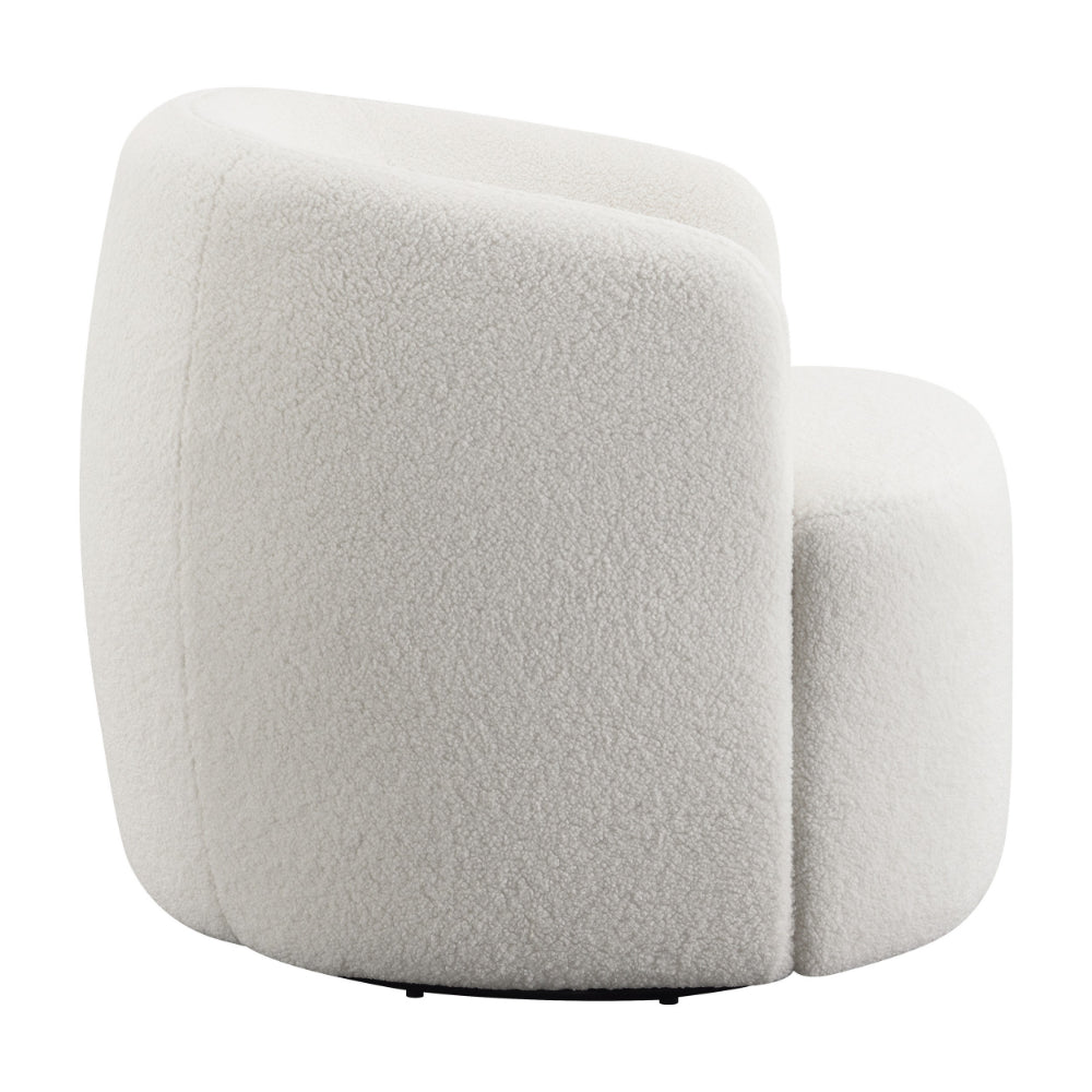 Benjara 35 Inch Modern Swivel Accent Chair, Padded Seat, Round Barrel Back, White