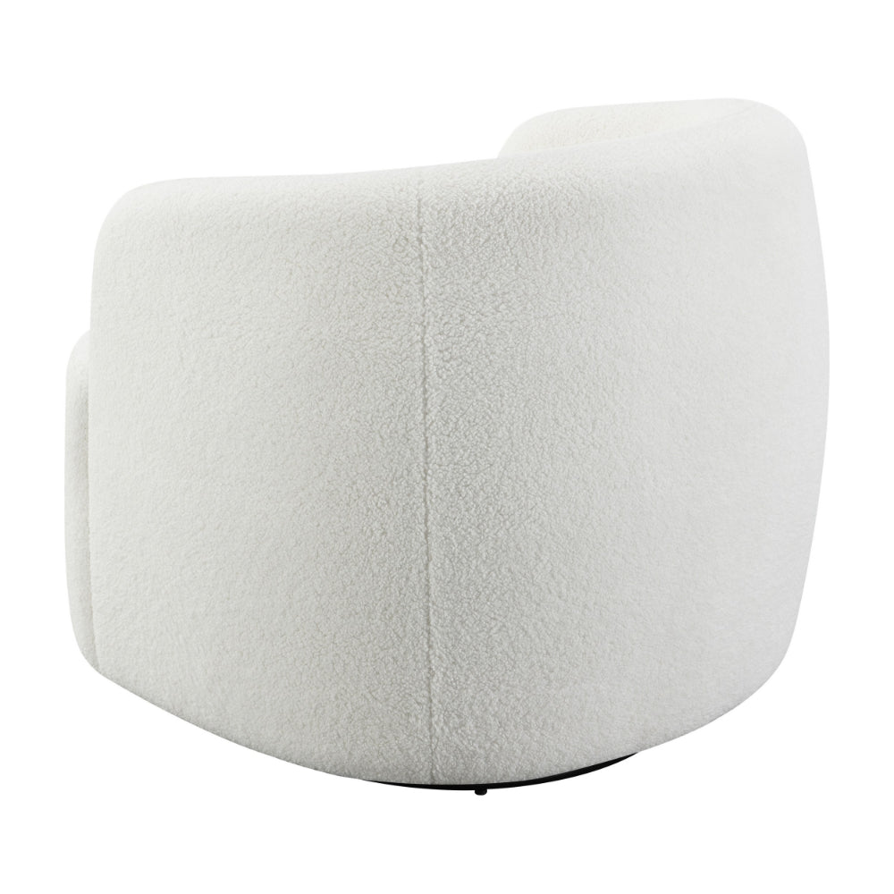 Benjara 35 Inch Modern Swivel Accent Chair, Padded Seat, Round Barrel Back, White