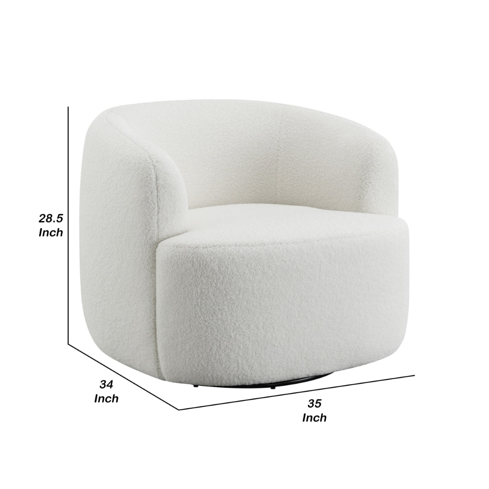Benjara 35 Inch Modern Swivel Accent Chair, Padded Seat, Round Barrel Back, White