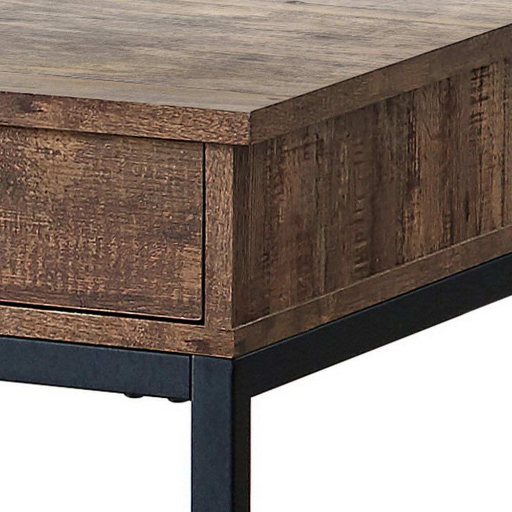 Benjara 24 Inch Side End Table, Rectangular Tabletop, Single Drawer, Rustic Brown