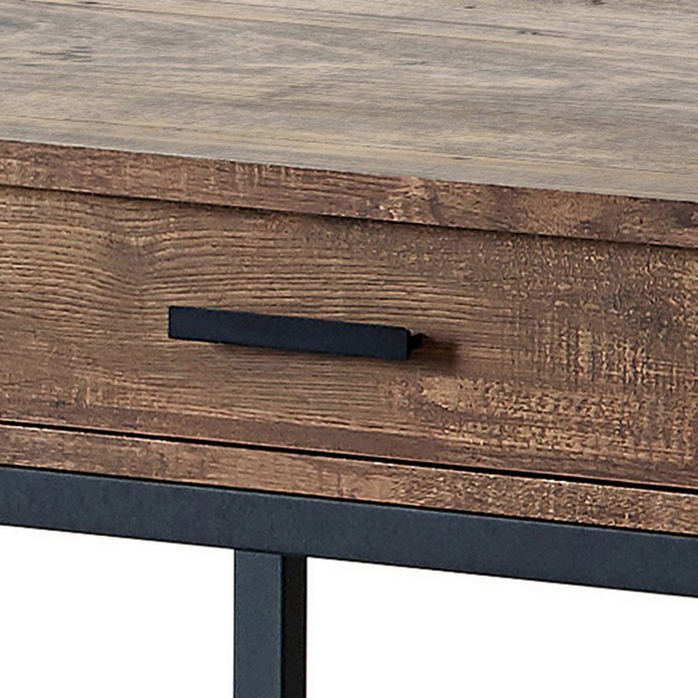 Benjara 24 Inch Side End Table, Rectangular Tabletop, Single Drawer, Rustic Brown