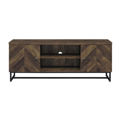 Benjara 60 Inch TV Media Console Cabinet, 2 Herringbone Doors, Rustic Brown Wood