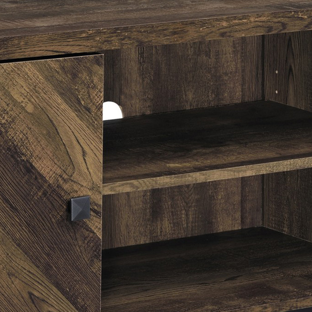 Benjara 60 Inch TV Media Console Cabinet, 2 Herringbone Doors, Rustic Brown Wood