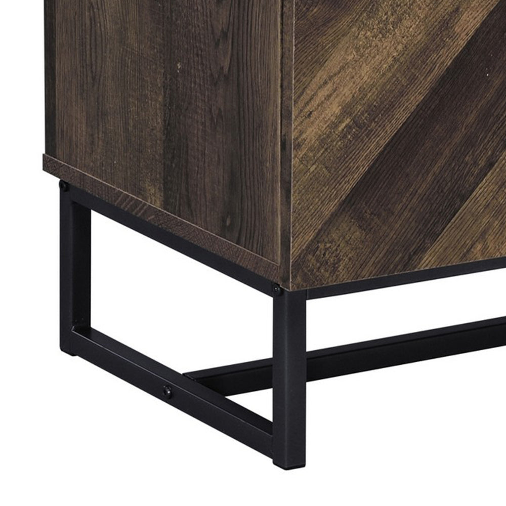 Benjara 60 Inch TV Media Console Cabinet, 2 Herringbone Doors, Rustic Brown Wood