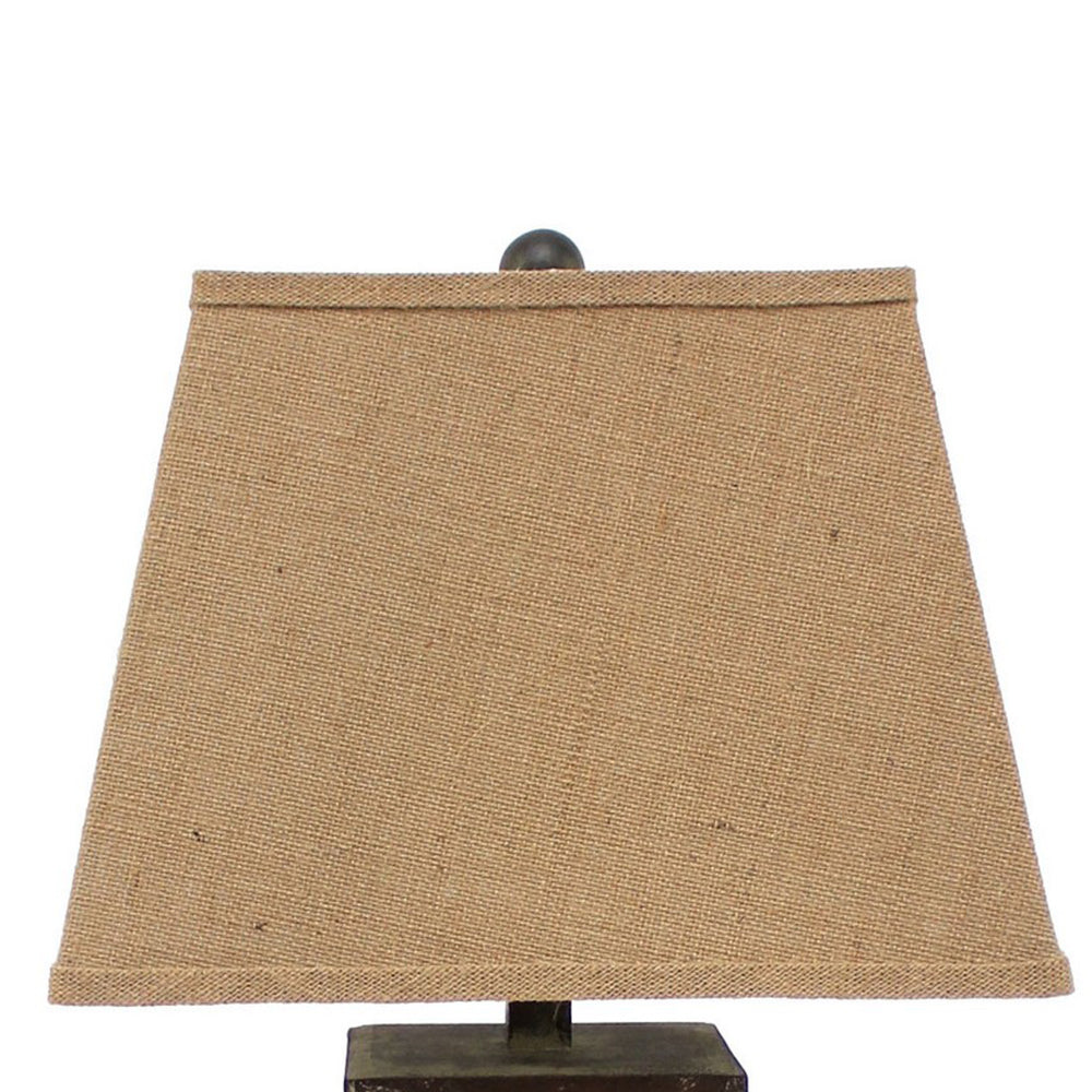 Benjara 29 Inch Industrial Table Lamp, Linen Shade, Honeycombed Metal Base, Set of 2, Khaki