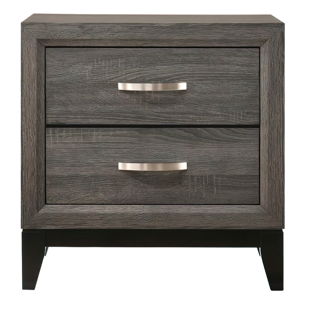 Benjara Mazie 25 Inch Modern 2 Drawer Nightstand, Metal Handle, Gray Foil Finish