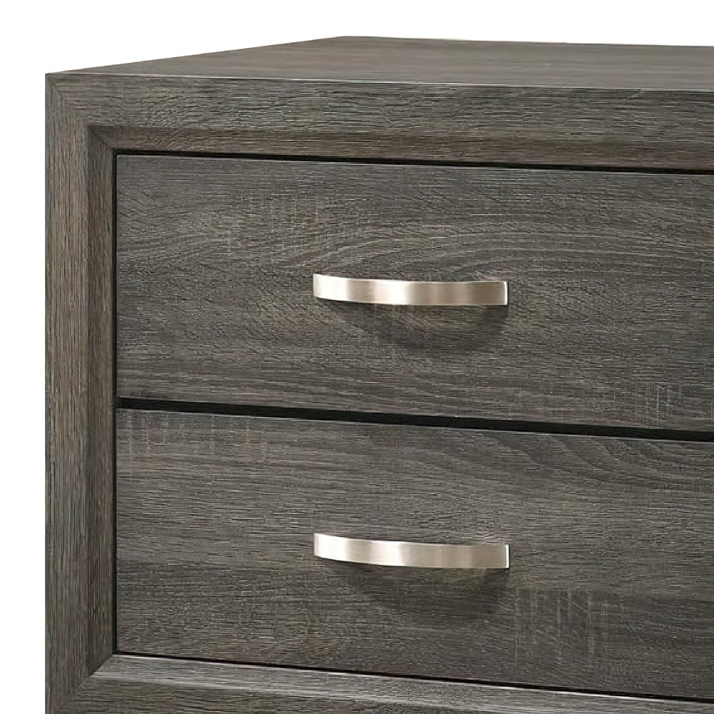 Benjara Mazie 25 Inch Modern 2 Drawer Nightstand, Metal Handle, Gray Foil Finish