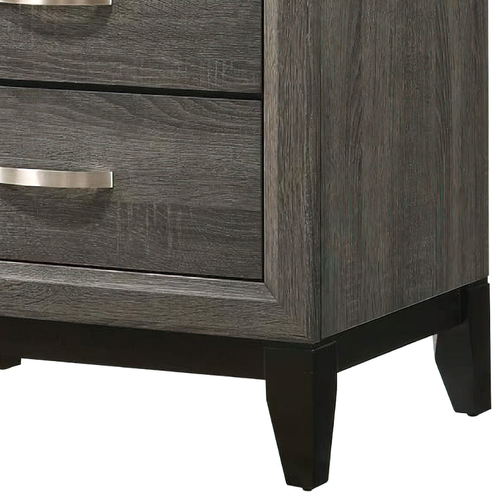 Benjara Mazie 25 Inch Modern 2 Drawer Nightstand, Metal Handle, Gray Foil Finish
