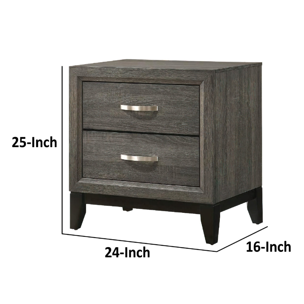 Benjara Mazie 25 Inch Modern 2 Drawer Nightstand, Metal Handle, Gray Foil Finish