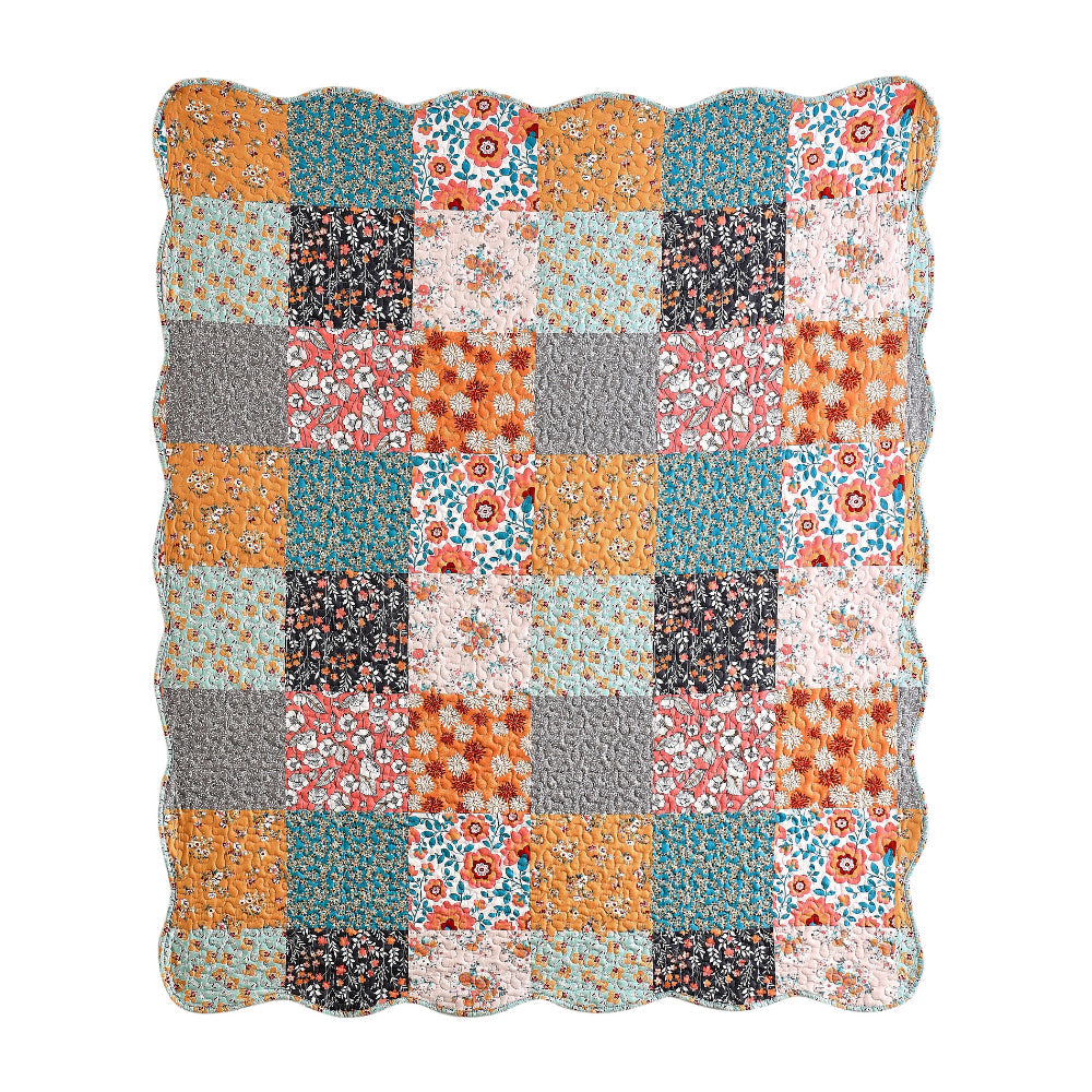 Benjara Turin 60 Inch Throw Blanket, Microfiber, Patchwork Floral Print, Multicolor