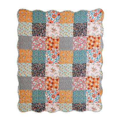 Benjara Turin 60 Inch Throw Blanket, Microfiber, Patchwork Floral Print, Multicolor