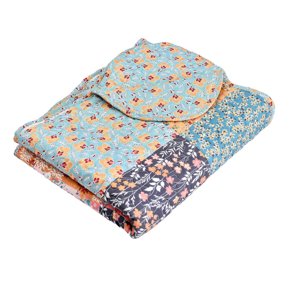 Benjara Turin 60 Inch Throw Blanket, Microfiber, Patchwork Floral Print, Multicolor