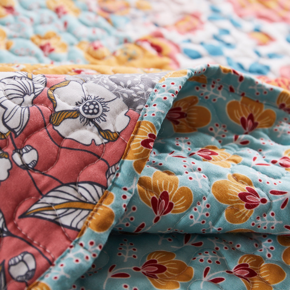 Benjara Turin 60 Inch Throw Blanket, Microfiber, Patchwork Floral Print, Multicolor