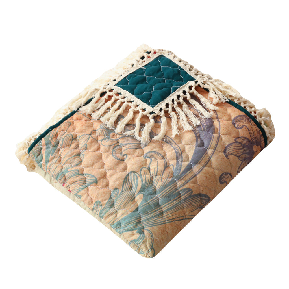 Benjara Ufa 60 Inch Quilted Throw Blanket, Blue Microfiber, Peacock, Floral Design