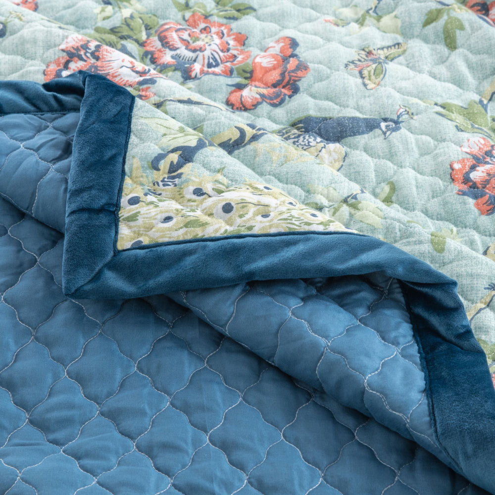 Benjara Eden 60 Inch Throw Blanket, Butterflies And Songbirds, Green Microfiber